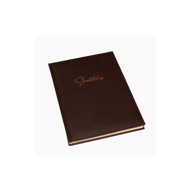 G�stebog - G�steb�ger med guldtryk brun kunstl�der A4 Classic